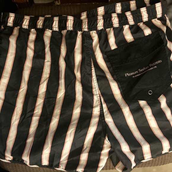 Black and White Striped Men's Shorts - Picture 1 of 2